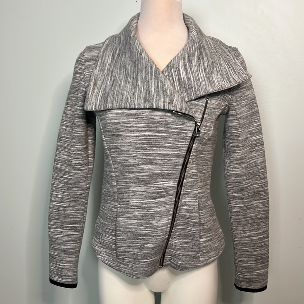 Athleta Gray Asymmetrical Zip Athletic Jacket Size XS Space Dye Moto Style